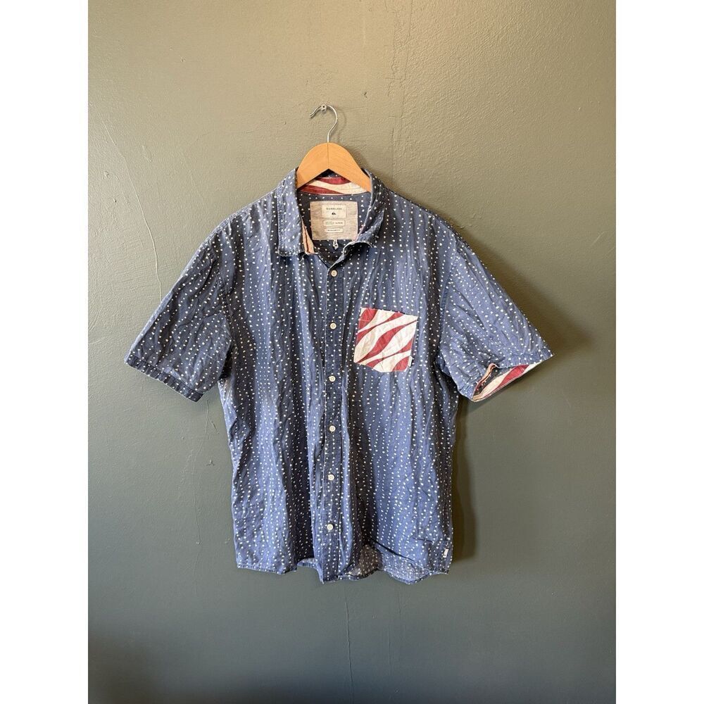 Quiksilver Mens Blue Short Sleeve Button Up Shirt Size XL